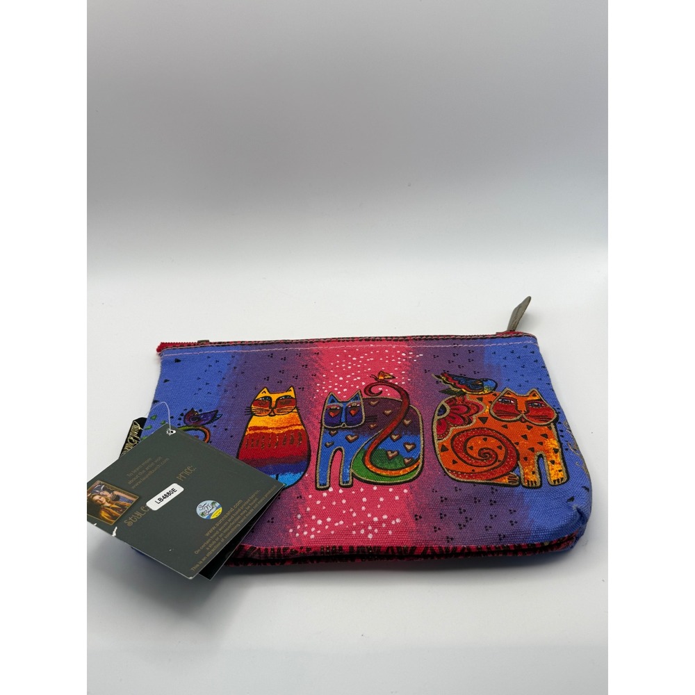 Laurel Burch Feline Friends Canvas Zipper Pouch 2015 Cat Art Cosmetic Bag‎  New